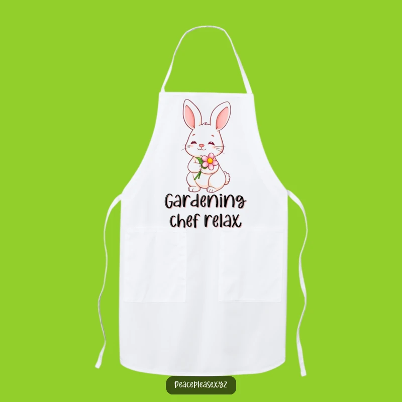 Funny Serene Bunny Apron: Calm Smile with Flower, Gentle Kitchen Fun
