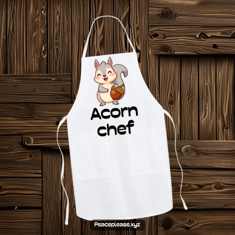 Apron featuring a happy squirrel offering a ripe acorn, adding a touch of forest fun to kitchen tasks.