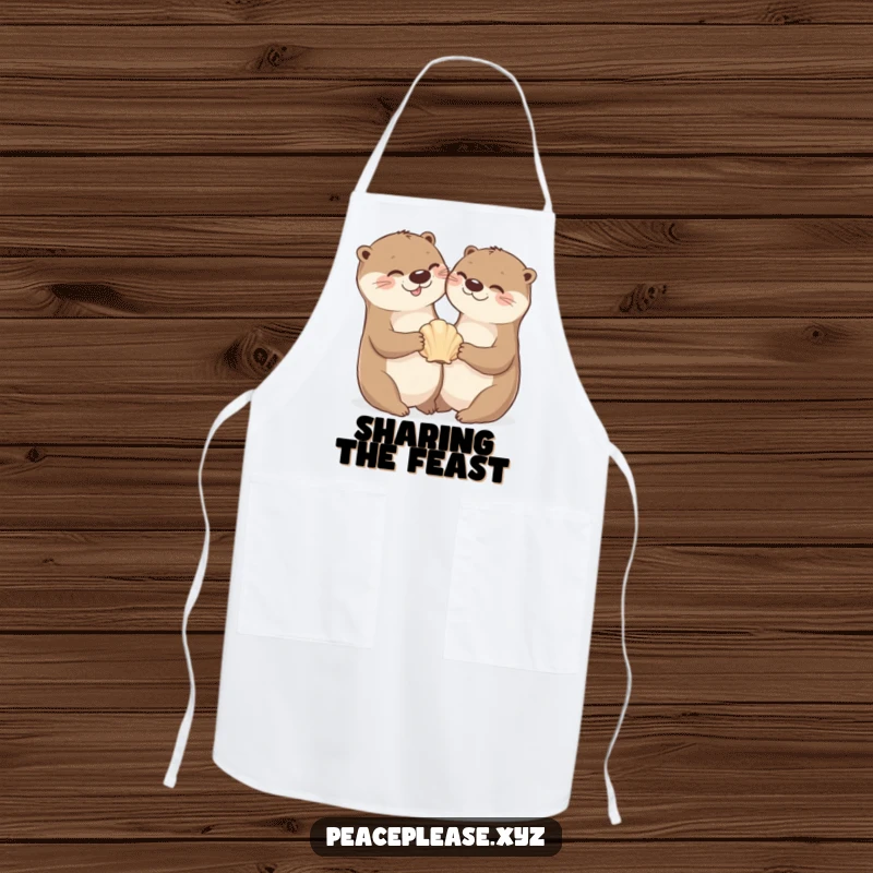 Apron featuring a cheerful otter sharing a seashell, adding fun and friendship to kitchen tasks.