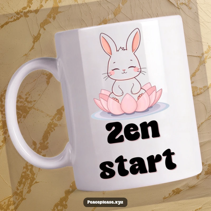 Funny calm rabbit meditating with closed eyes on a floating lotus flower pad, exuding peace and humor, perfect for a zen gift.