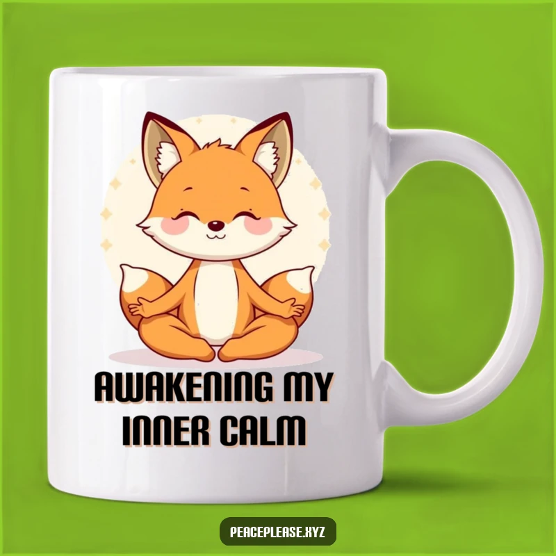 Funny Fox Yoga Mug: Meditating Character with Serene Aura, Perfect Gift