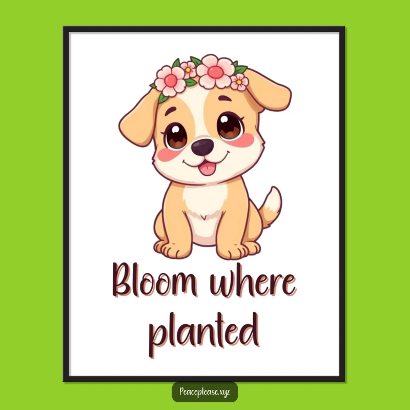 Funny Dog Digital Art: Floral Fun, Hilarious Happy Decor