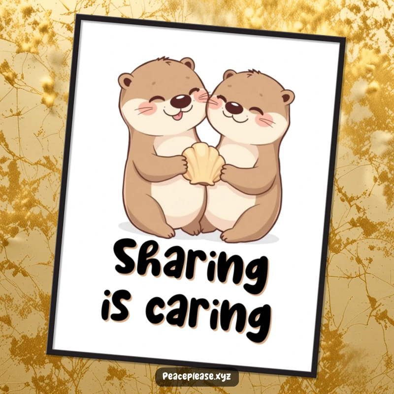 Digital art print of a cheerful otter sharing a seashell, perfect for adding aquatic friendship to decor.