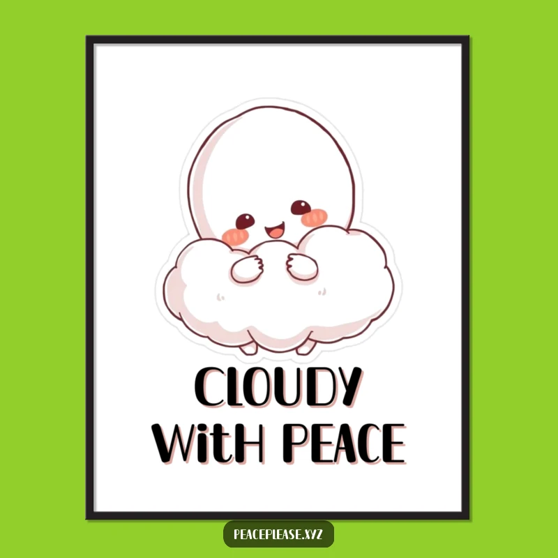 Funny Peace Cloud Hug Digital Art: Bring Serenity Home with this Calming Print