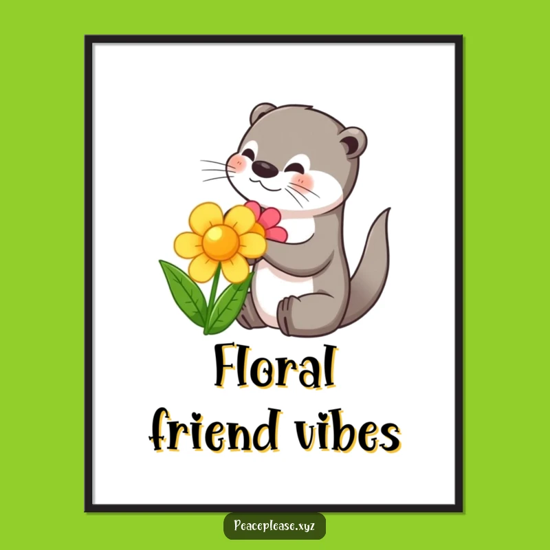Funny Otter Flower Digital Art - Instant Download Art Gift