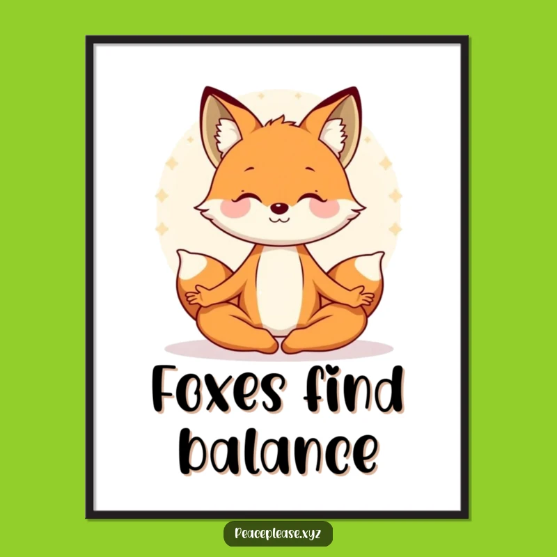 Funny Fox Digital Art Print: Meditating Aura Character, Perfect Wall Decor
