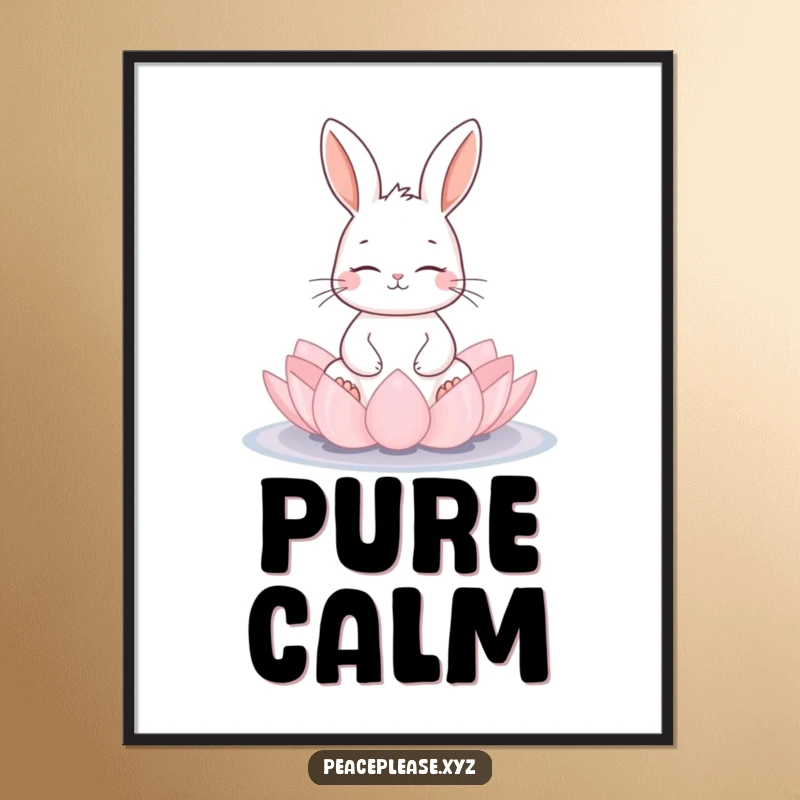 Funny meditating rabbit on a lotus flower pad, a humorous digital art print for instant download and decor, perfect gift.