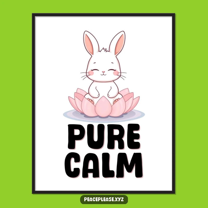 Funny Calm Rabbit Digital Art: Zen Lotus Print Decor