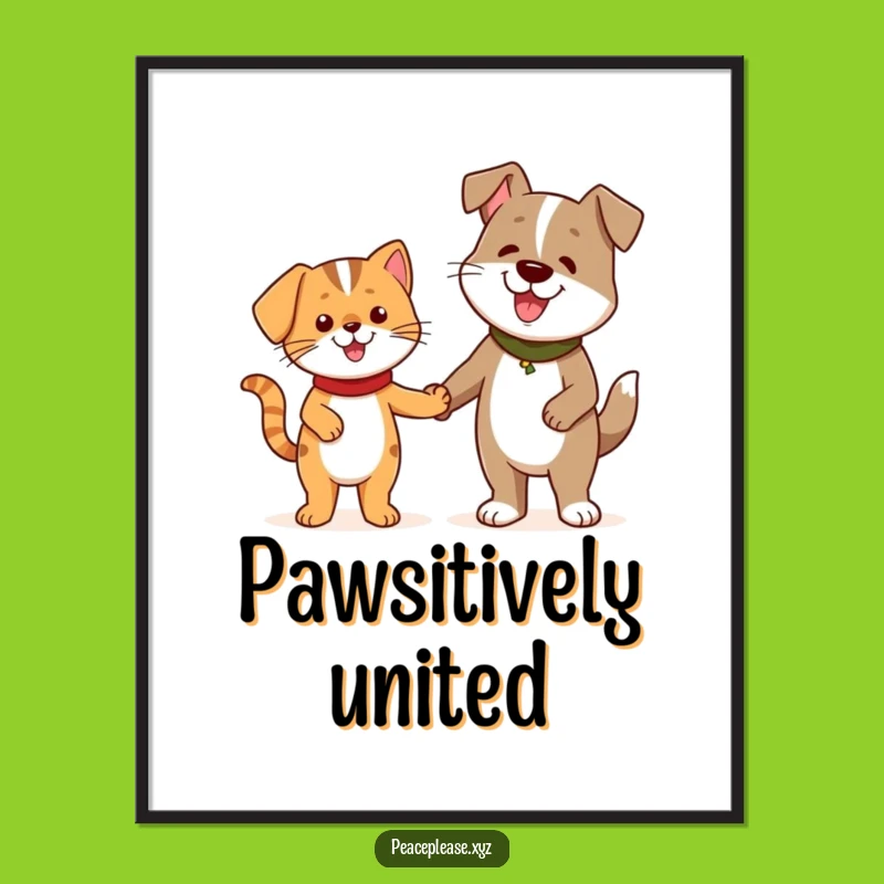 Funny Cat Dog Friends Digital Art: Bring Friendship Home with this Cheerful Print