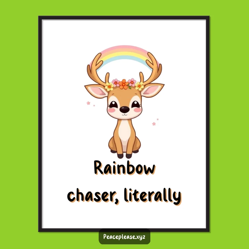 Funny Deer Rainbow Digital Art: Whimsical Floral Antlers Print