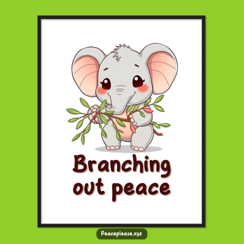 Funny Elephant Olive Branch Digital Art: Bring Peace Home with this Adorable Print