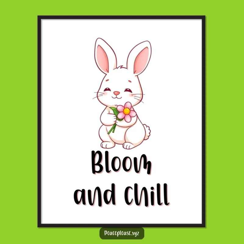 Funny Serene Bunny Digital Print: Calm Smile Flower, Instant Peace