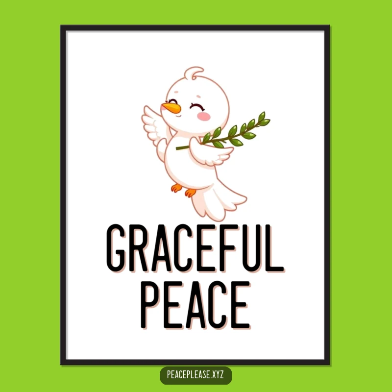Funny Smiling Dove Digital Art: Peace Olive Branch Print