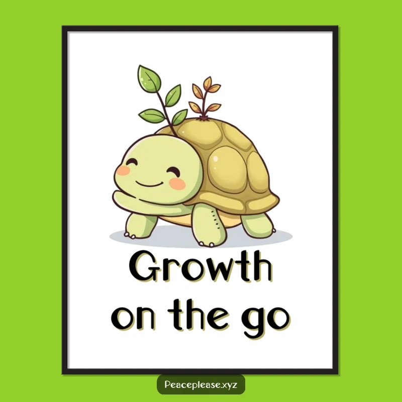 Funny Turtle Seedling Digital Art: Growth, Dreams, Nature Print