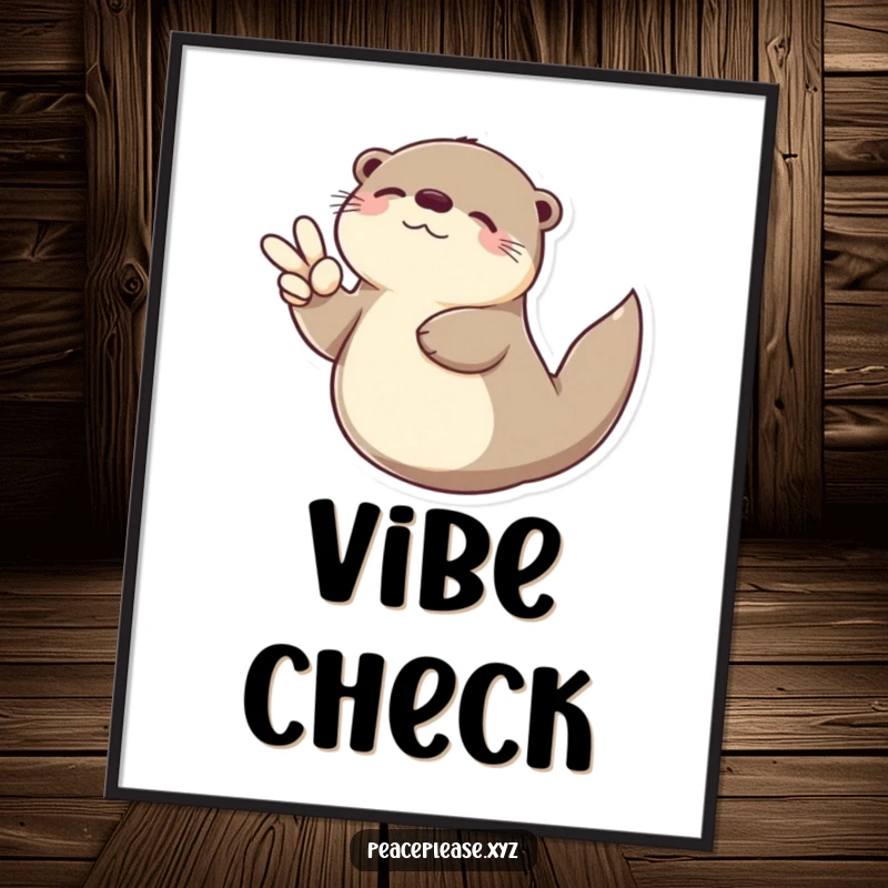 Funny Otter digital art print of a serene otter floating on its back with a peace sign, humorous and tranquil wall decor.