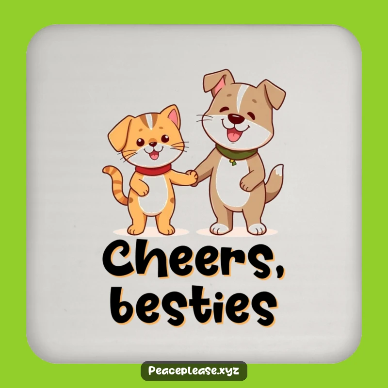 Funny Cat Dog Friends Coaster: Add Friendship to Your Table with this Cheerful Design