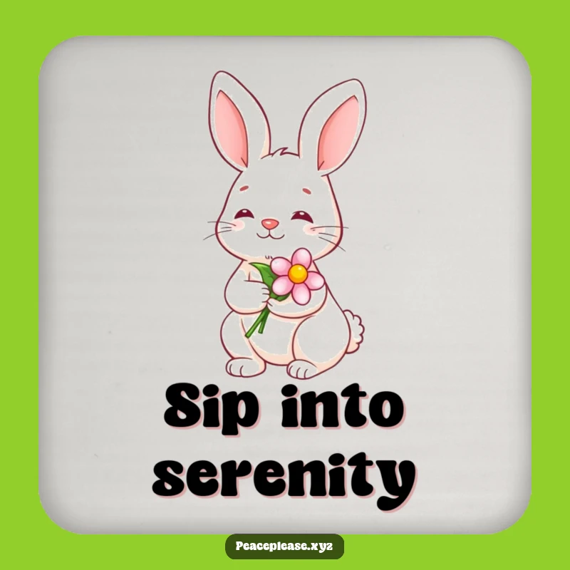 Funny Serene Bunny Coaster: Calm Smile Flower Protection, Natural Charm