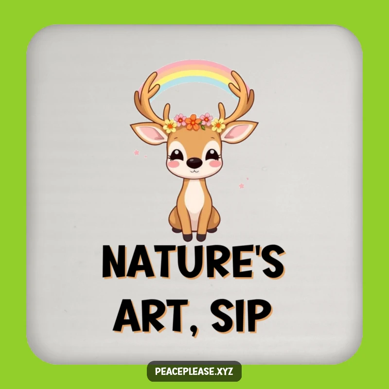 Funny Deer Rainbow Coaster Set: Floral Antlers, Serene Drink Protection