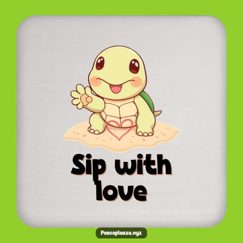 Funny Turtle Heart Coaster Set: Protect Surfaces with Coastal Love