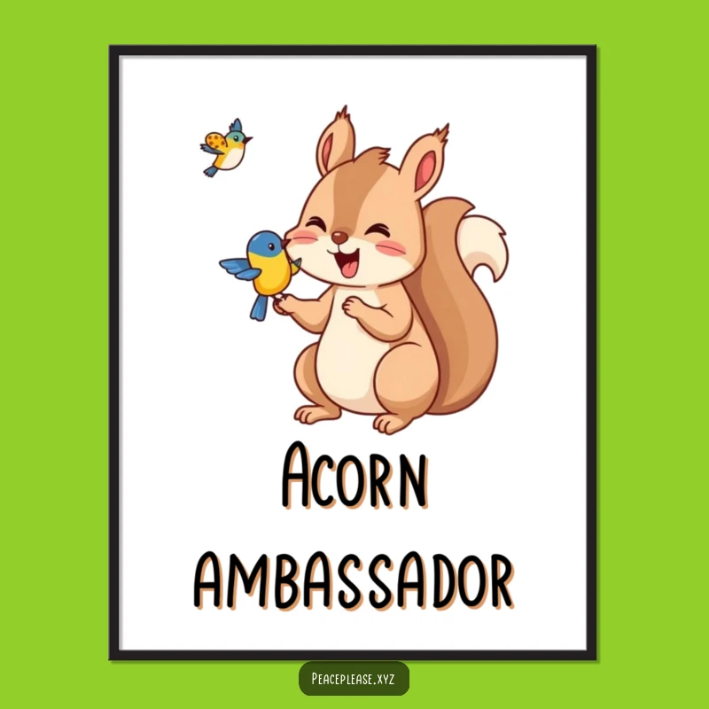 Funny Squirrel & Bird Poster: Hilarious Woodland Art Print for Charming Gift!