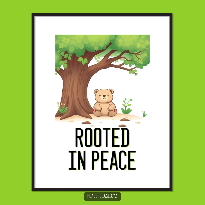 Funny Bear Poster: Meditating Under Tree, Hilarious Zen Art Gift