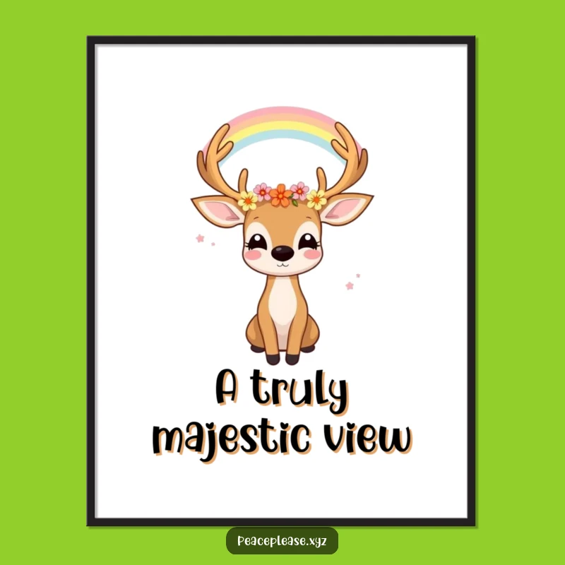 Funny Deer Rainbow Poster: Enchanting Nature Art Print, Serene Gift