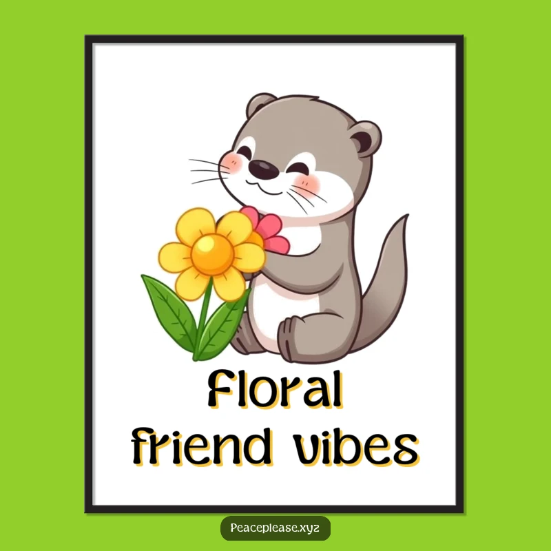 Funny Otter Flower Art Poster - Whimsical Wall Decor Gift