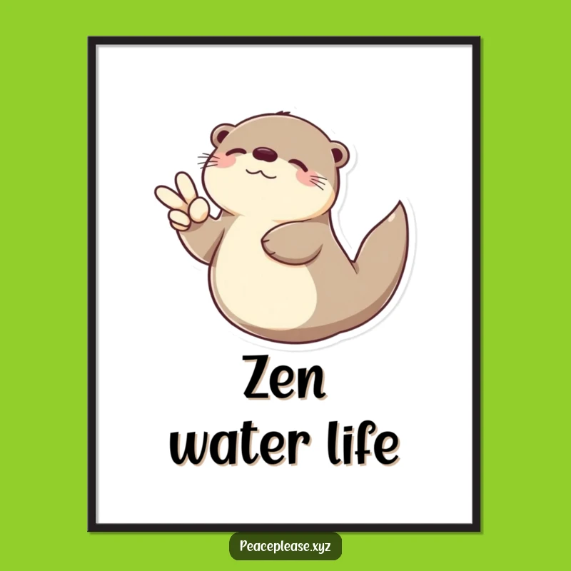 Funny Otter Peace Sign Poster: Serene Aquatic Art Print for Your Space!