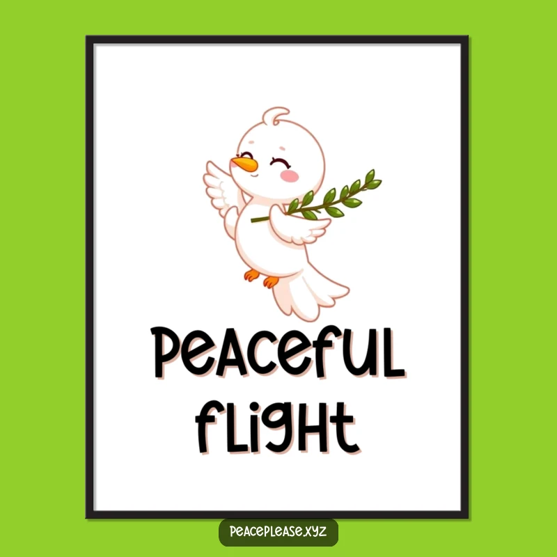 Funny Smiling Dove Poster: Peace Olive Branch Art Decor