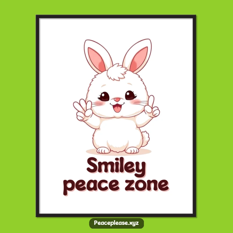 Funny Bunny Peace Sign Poster - Adorable Wall Art, Great Hilarious Gift Decor
