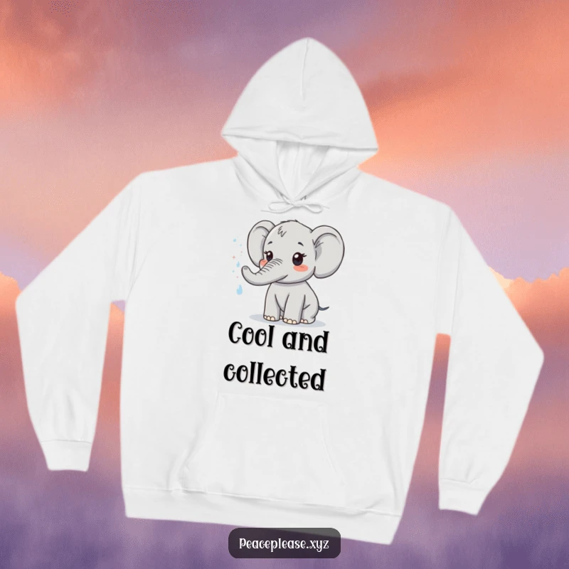 Funny hoodie featuring a cute elephant character spraying a gentle mist of sparkling water. A cozy, humorous gift for animal lovers.
