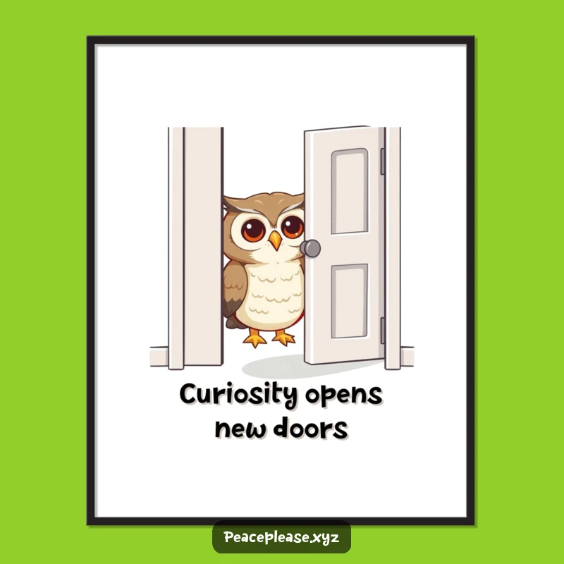 Free Printable Wall Art: Curious Owl Opens Door, Funny Downloadable Design for Intriguing Decor