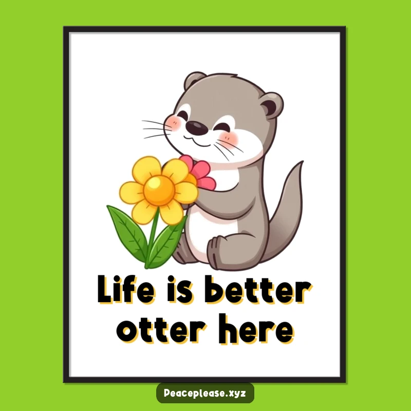 Free Printable Otter Wall Art: Funny Flower Sharing for Whimsical Home Decor Download