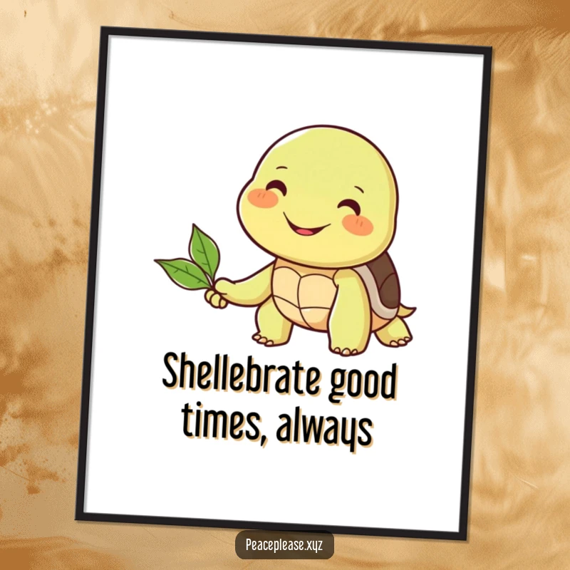 Funny Free Printable Wall Art: A smiling turtle sharing a leaf with a happy friend, creating a heartwarming scene.