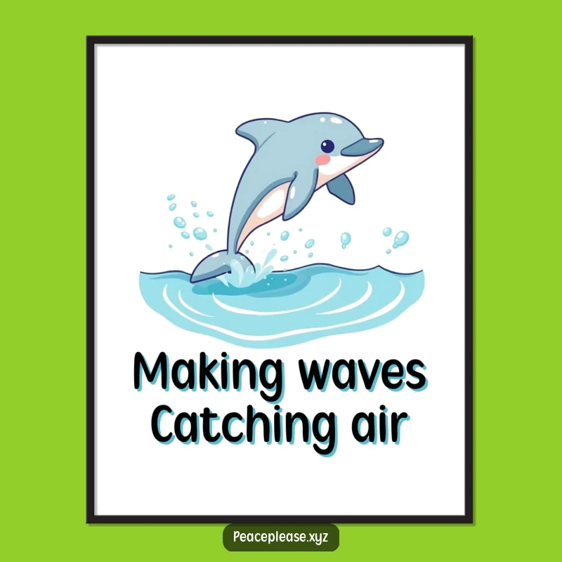 Free Printable Wall Art: Dolphin Wave Leap, Aquatic Downloadable Decor