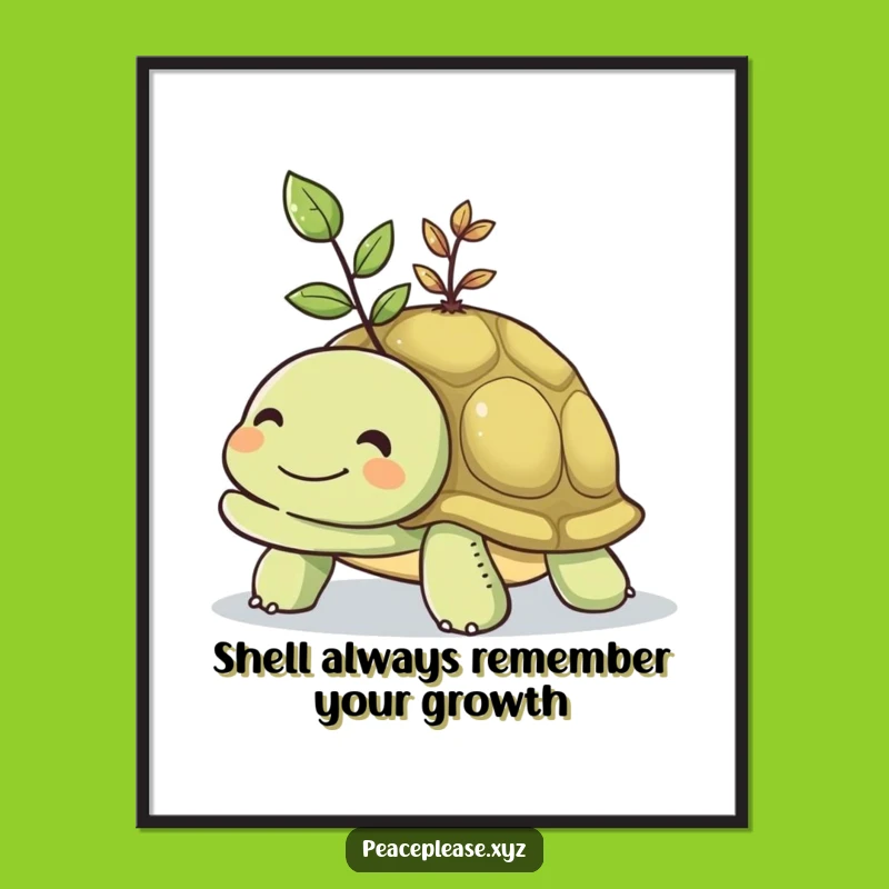 Funny Free Printable Wall Art: Turtle & Seedling - Growth Downloadable Decor