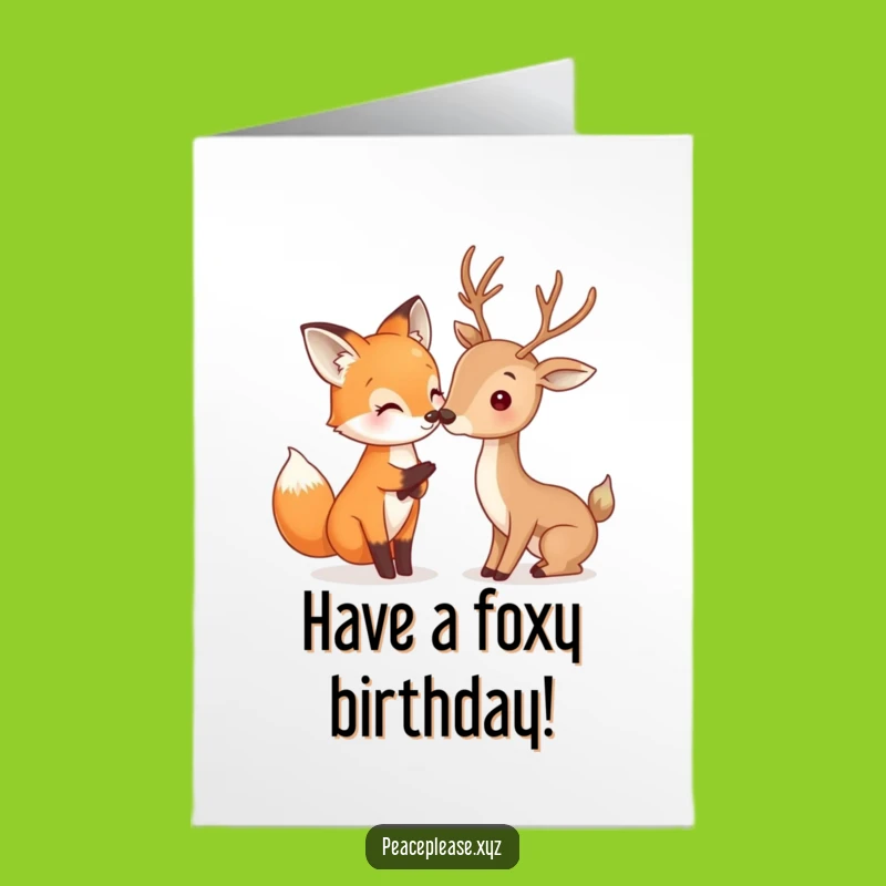 Free Printable Birthday Card: Fox & Deer friends share joy, funny downloadable gift!