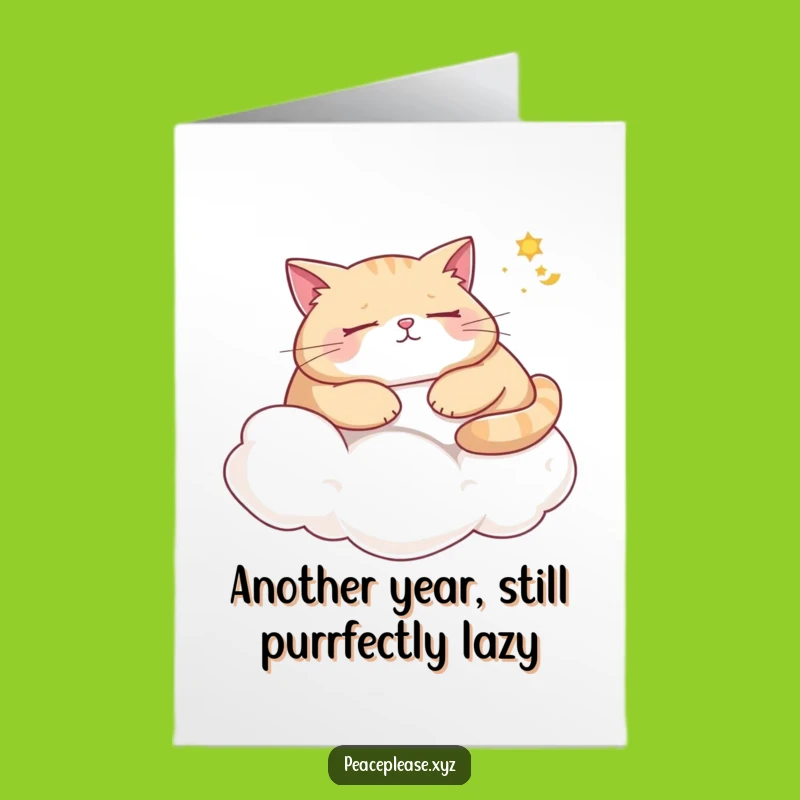 Free Printable Birthday Card: Funny Dreaming Cat Napping Cloud, Hilarious Downloadable Gift