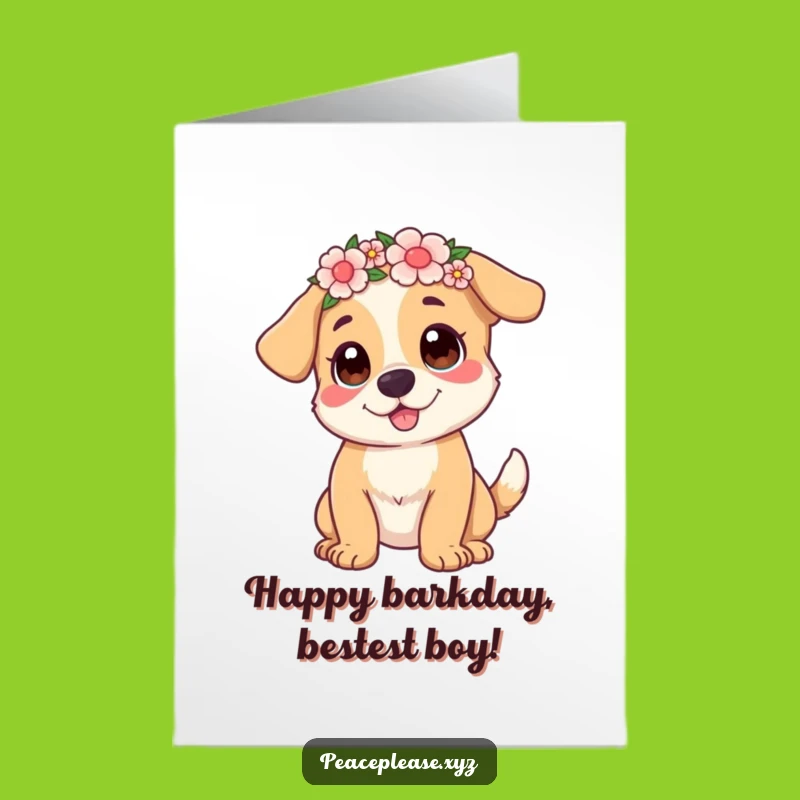 Free Printable Birthday Card: Playful Dog Flower Crown, Funny Downloadable Gift for Joyful Celebrations
