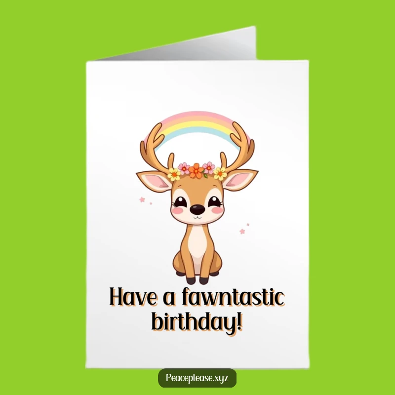 Free Printable Birthday Card: Joyful Deer & Rainbow - Serene Downloadable Fun Gift