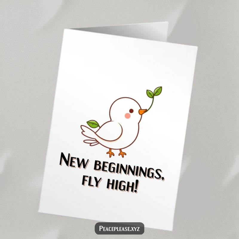 Funny Free Printable Congratulations Card: Happy dove character carrying a small green sprout, symbolizing new achievements and growth.