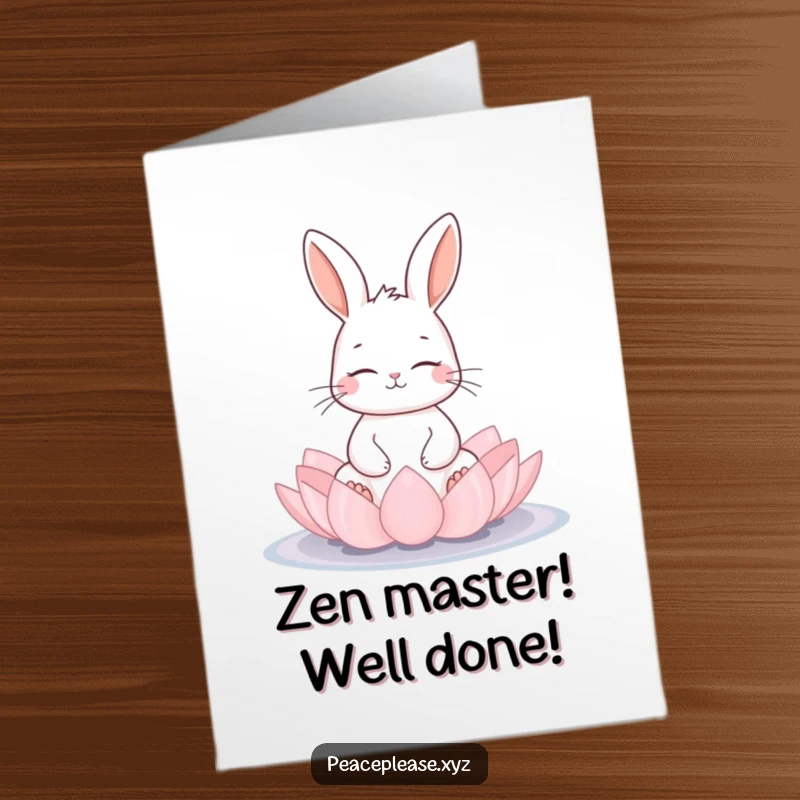 Funny Free Printable Congrats Card: Calm rabbit meditating on a lotus, embodying peaceful congratulations for success.