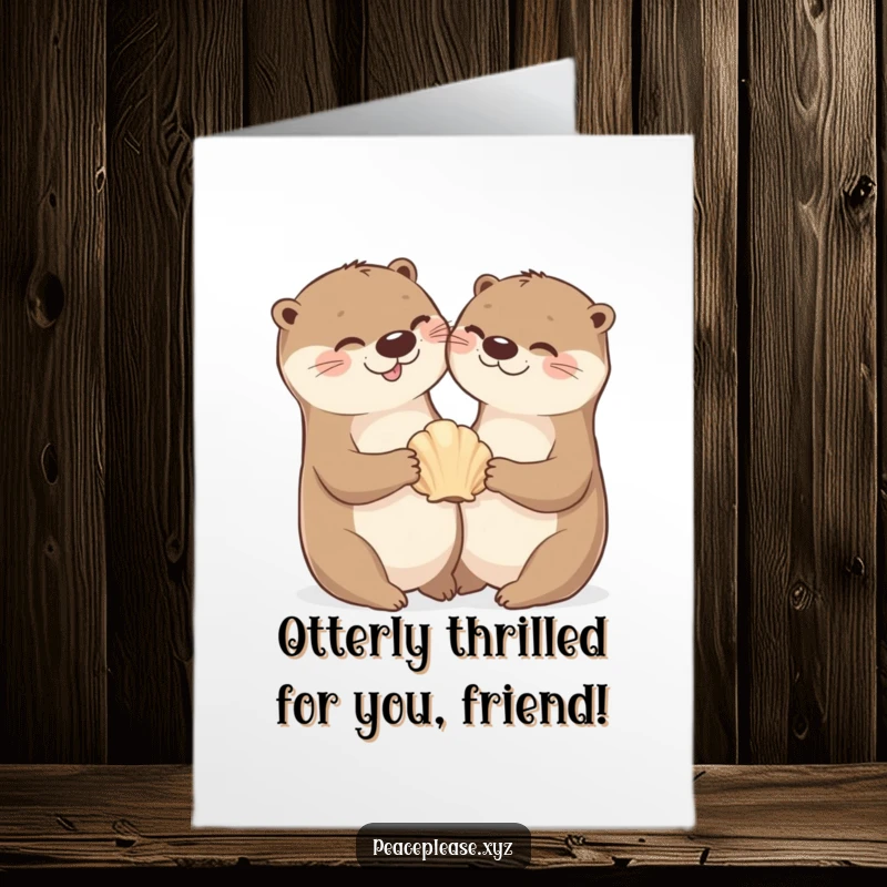 Free Printable Congratulations Card: Cheerful otters sharing a seashell, perfect for celebrating accomplishments with a playful touch.