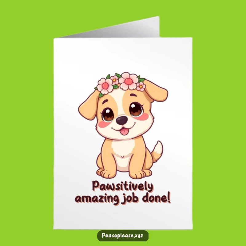 Free Printable Congrats Card: Playful Dog Flower Crown, Funny Downloadable for Wins, Happy Occasions