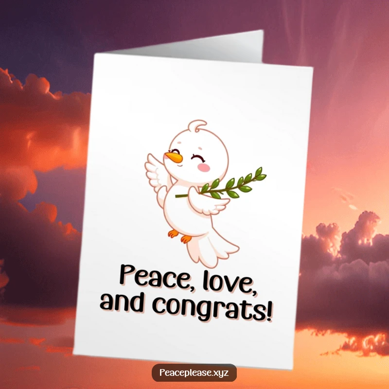 Funny Free Printable Congrats Card: Dove carrying an olive branch, soaring through clouds, symbolizing peaceful success.