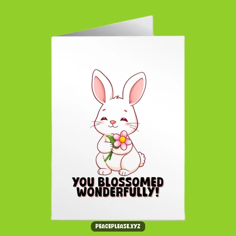 Free Printable Congrats Card: Calm Bunny, Blooming Flower Character, Great Downloadable Gift!