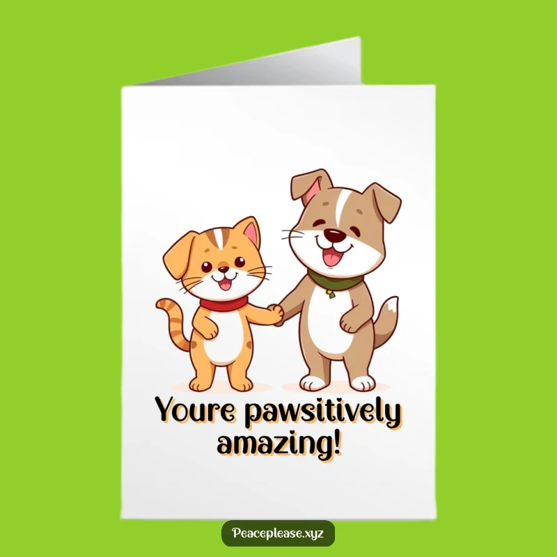 Free Printable Congrats Card: Cat & Dog Teamwork for Success!