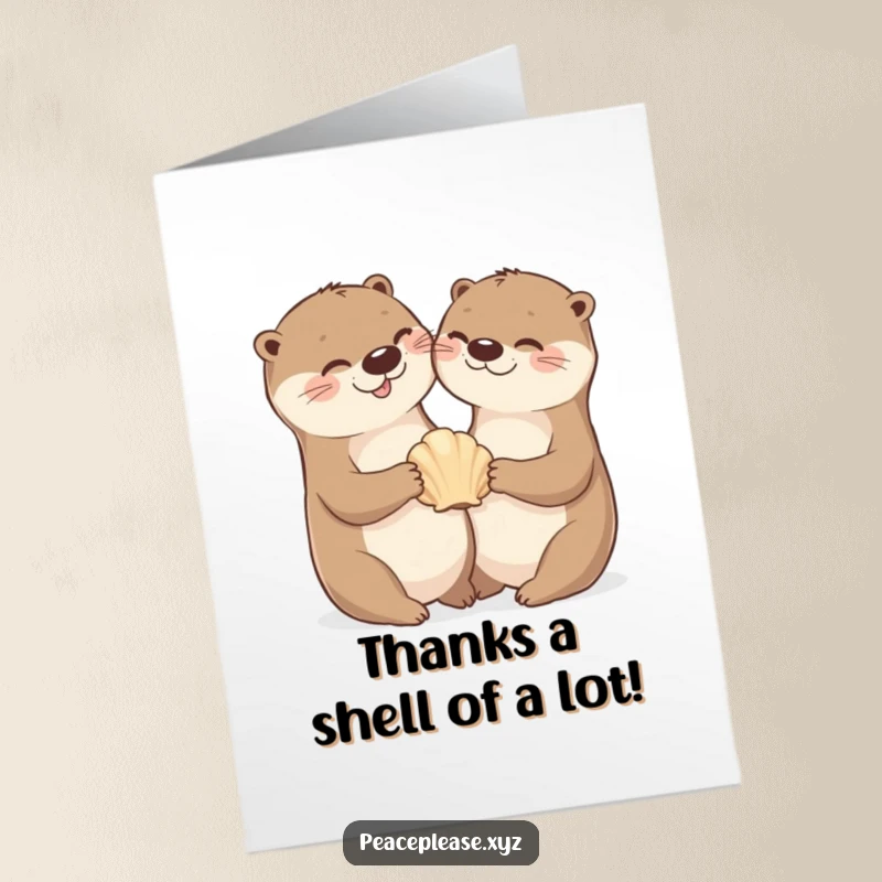 Free Printable Thank You Card: Cheerful otters sharing a seashell, expressing thanks with playful aquatic camaraderie.