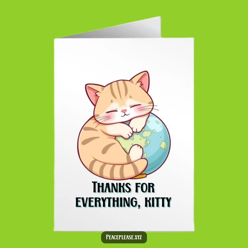 Free Printable Thank You Card: Cat Napping on Globe, Funny Downloadable Gift for Thanks, Easy DIY