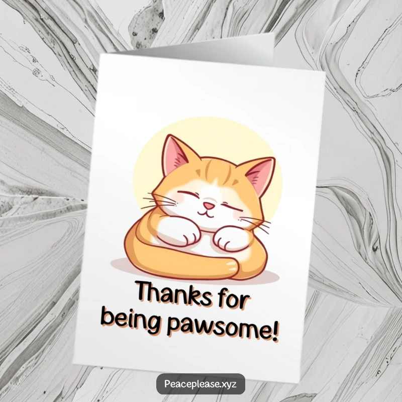 Funny Free Printable Thank You Card featuring a contented cat napping in a sunbeam, expressing thanks peacefully.